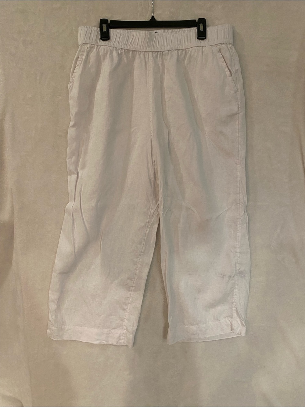 Tahari White Linen Elastic Waist Crop Pants